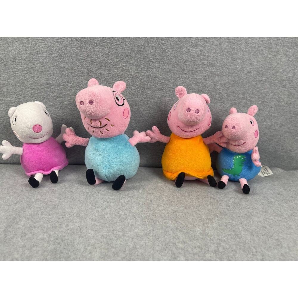 Lot of 4 Peppa Pig Family Plushes- Daddy, Mommy, George & Suzie Sheep